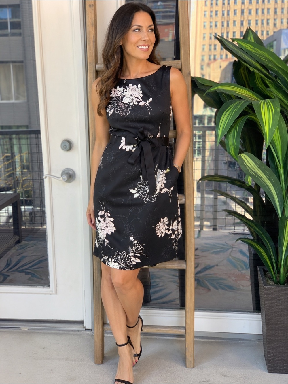 jessica howard dresses black | | Jessica Howard Floral Sleeveless Tiebelt Midi Dress 49.5 in length from DOUBLE-RUFFLE-HEM-MIDI-DRESS Dressime Woman's Cheap White Size:Eu39/Us7